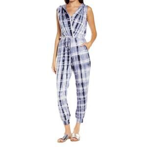 Fraiche by J Tie Dye Hooded Jumpsuit Blue Size Large NWOT $89 MSRP